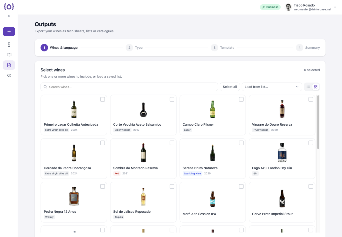 DrinksBase catalogue and portfolio view